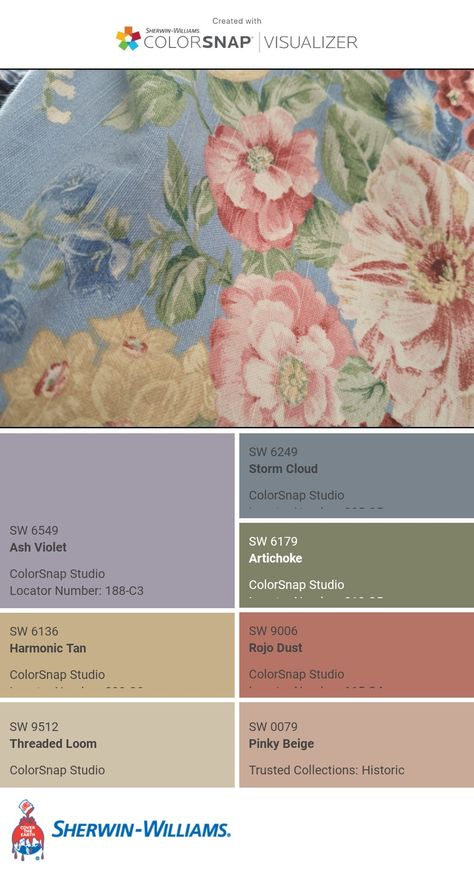 Granny Chic Color Palette, Soft Paint Colors Bedroom, Vintage Cottage Color Palette, Soft Vintage Color Palette, Victorian Era Color Palette, Cozy Cottage Color Palette, Sherwin Williams Cabbage Rose, 1940s Color Palette, Color Palette For Room