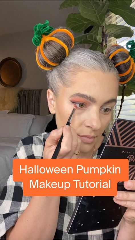 Halloween 🎃 Makeup Tutorial. Links to all products used can be found in my LTK and todays stories. #halloween #halloweencostume… | Instagram Halloween Pumpkin Makeup Easy Diy, Simple Pumpkin Makeup Halloween, Cute Pumpkin Makeup Ideas, Pumpkin Makeup Easy, Pumpkin Makeup Ideas, Pumpkin Makeup, Halloween Eyeshadow, Pumpkin Face Paint, Pumpkin Eyes