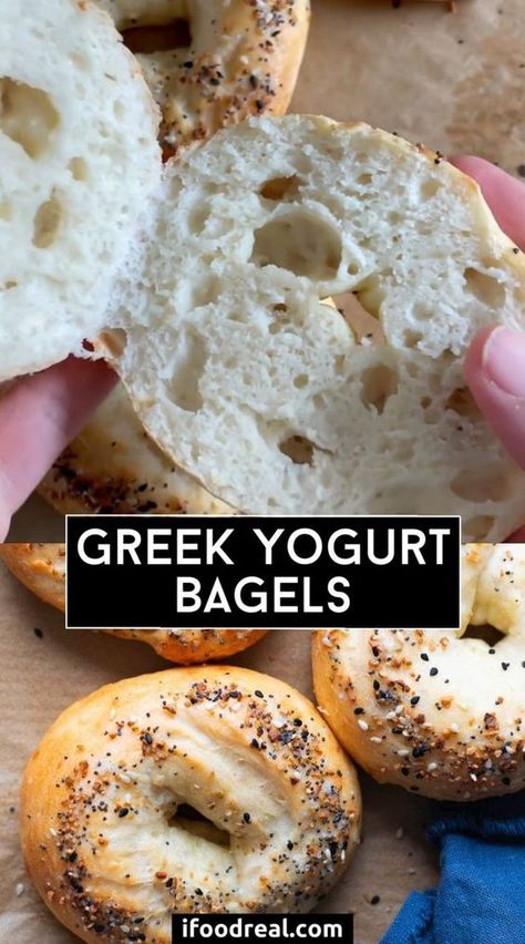 These Greek Yogurt Bagels are easy to make with 5 simple ingredients, no yeast, and no boiling! They’re fluffy, delicious, and packed with 14 grams of protein. Bagels With Greek Yogurt, Greek Yogurt Bagels, Yogurt Bagels, Healthy Bagel, Bagel Recipe Easy, Yogurt Bread, Make Greek Yogurt, Homemade Greek Yogurt, Protein Bread