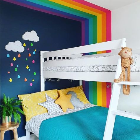 155 Likes, 7 Comments - Interior Eccentric (@interioreccentric) on Instagram: “Another beautiful example of kids  decor that will fill your heart with joy ✨🌧️☀️🌈💖💖💖 by @_home_35…” Rainbow Themed Bedroom, House Playroom, Kids Bedroom Paint, Bedroom Paint Ideas, Rainbow Room Kids, Baby Staff, Rainbow Bedroom, Children's Bedroom Ideas, Big Girl Bedrooms