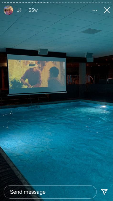 Pool With Projector Screen, Home Swimming Pool Ideas Indoor, Aesthetic Indoor Pool, Indoor Swimming Pool Aesthetic, Pool House Aesthetic, Indoor Swimming Pools Home, Bedroom With Swimming Pool, Indoor Pool Aesthetic, Pool Projector