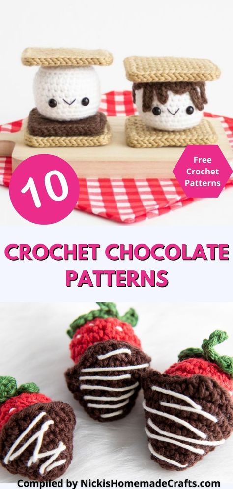 Chocolate Crochet Patterns, Crochet Chocolate, Chocolate Ornament, Crochet Stuffies, Crochet Cupcake, Crochet Box, Pin Cushions Patterns, Sweet Cupcakes, Food Patterns