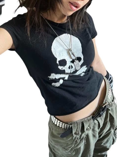 CenturyX Goth Crop Top y2k Women Academia Dark O Neck Short Sleeve Sweat Shirt Graphic Skull Pattern Fairy Grunge Clothing Black M - Walmart.com Trashy Aesthetic, Goth Crop Top, Girls Streetwear, Street Y2k, Y2k Crop Top, Vintage Punk, Summer Crop Tops, Cropped Tops, 90s Grunge