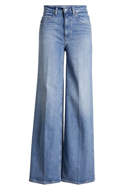 Breathable organic-cotton denim with a touch of stretch means all-day comfort in these wide-leg jeans that are ready for the weekend. 31 1/2" inseam; 22" leg opening; 12" front rise; 16" back rise (size 29) Zip fly with button closure Five-pocket style 98% organic cotton, 2% elastane Machine wash, tumble dry Imported Goth Glamour, Modest Jeans, Light Grey Leggings, Wide Legged Jeans, Become A Fashion Designer, 2022 Style, Retro Jeans, Jeans Outfits