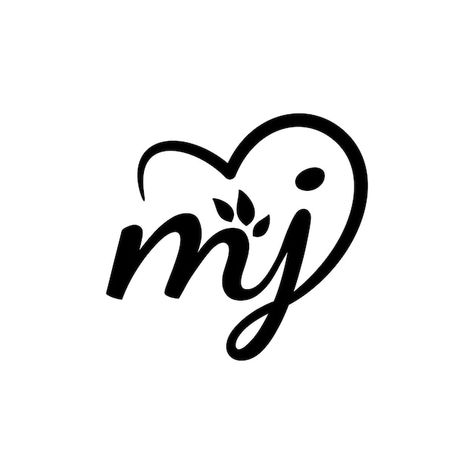 Letter m and j with a leaf and love shap... | Premium Vector #Freepik #vector #letter-logo #j #j-logo #letter-j M J Tattoo Letter Initial, J M Logo Design, M And J Letters, J And M Letters Love, M J Logo Love, Jm Initial Tattoo, J&m Logo, M And J Tattoo, M J Logo