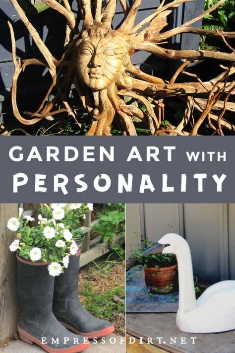 The beauty of creating your own garden art is the ability to make it show your unique style, personality, and, perhaps, sense of humor. Instagram Png, Garden Escape, Whimsical Garden Art, Unique Garden Art, Garden Crafts Diy, Garden Art Sculptures Diy, Garden Art Projects, Charming Garden, Unique Gardens