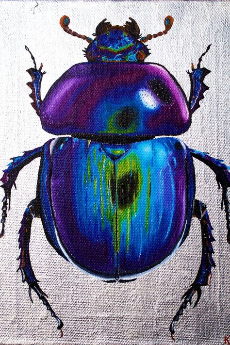 Cool Beetle Drawing, Scarab Beetle Painting, June Bug Painting, Paintings Of Insects, Insect Oil Painting, Bug Acrylic Painting, Insect Acrylic Painting, Abstract Insect Art, Beetle Painting Acrylic