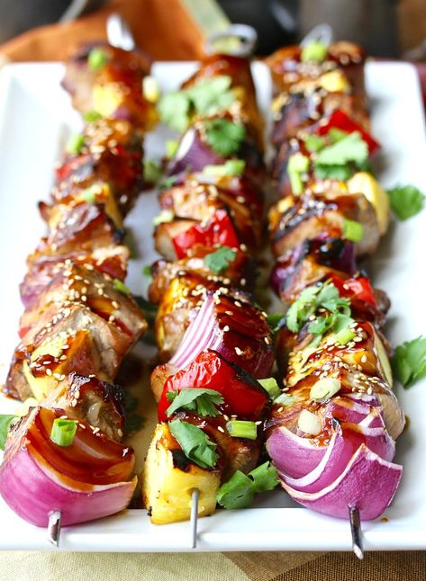 Karen's Kitchen Stories: Grilled Teriyaki Pork Kebabs Bbq Meat Ideas, Pork Kebabs, Bbq Meats, Pork Kabobs, Greek Menu, Teriyaki Pork, Pork Skewers, Grilling Kabobs, Recipes Bbq