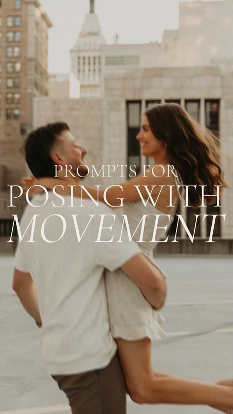 griteducationco on Instagram: Stiff posing is so yesterday and we’re over her. Movement makes your clients comfy and gets you better photos. 💃🏻✨ It’s key to set the… Movement Poses For Couples, Prompts For Engagement Photos, How To Take Engagement Photos, Engagement Photos With Movement, Couple Photography Prompts, Engagement Session Prompts, Photo Prompts For Couples, Photography From Below, Couples Posing Prompts