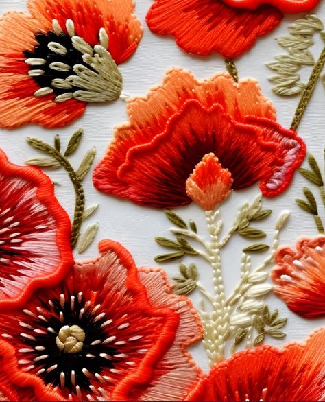 wil poppy detailed embroidery design from local meadow Embroidery Poppy Flower, Embroidery Poppies, Poppy Flower Embroidery, Embroidery Poppy, Poppy Crafts, Embroidery Wallpaper, Embroidered Poppy, Poppy Embroidery, Poppy Craft