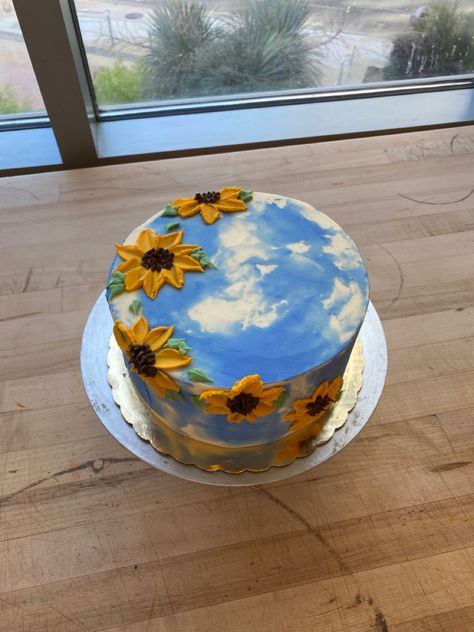 Sunflower Bridal Shower Ideas Cake, Cake With Sunflower Design, Bluebonnet Cake Ideas, Sunflower Design Cake, Fall Sunflower Cake, Sunflower Cake Ideas Birthday, Birthday Cake Sunflower, Sunflower Cake Birthday, Sunflower Theme Cake