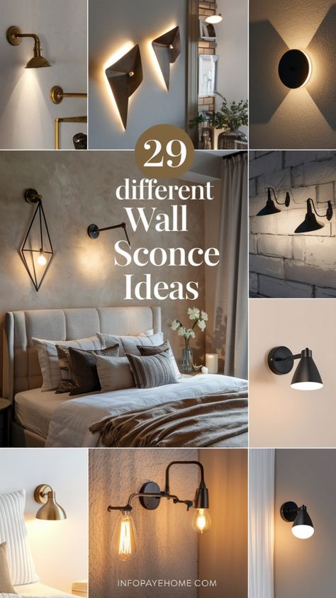 Looking for the perfect lighting upgrade? ✨🌸 Check out these 29 chic wall sconce ideas to add style and warmth to your bedroom! From sleek modern designs to vintage-inspired looks, these options will transform your space into a cozy haven. Brighten up your room with elegance and functionality! #ChicWallSconces #BedroomLightingIdeas #StylishDecor #InteriorDesignTips Living Room Wall Sconces Couch, Wall Light Bedside, Wall Scones Decor Ideas Dining Room, Bedroom Wall Lamps Ideas, Decorating With Wall Sconces, Bedroom Wall Sconces Bedside Lighting Ideas, Wall Lights Living Room Ideas, Wall Lamps Bedroom Ideas, Wall Lights Beside Bed