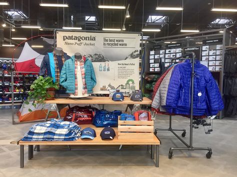 Patagonia Display (Front of Store) Patagonia Store, Patagonia Shop, Patagonia Clothing, Acoustic Ceiling Tiles, Acoustic Ceiling, Clothing Store Displays, James D'arcy, Clothing Displays, Retail Inspiration