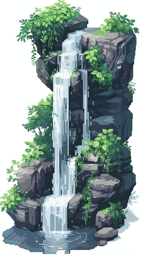 Pixel Art Waterfall Wallpapers Follow the link for the high res version to download #pixelart #waterfalls #wallpapers High Res Pixel Art, 3d Scenery Art, Concept Background Art, Fantasy Waterfall Art, Waterfall Digital Art, Waterfall Pixel Art, Pixel Art Waterfall, Waterfall Fantasy Art, Anime Waterfall