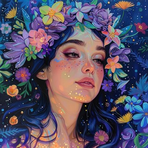 Photo a painting of a woman with flowers | Premium Photo #Freepik #photo Woman Flower Illustration, Portraits With Flowers, Human Painting, Woman With Flowers, Popular Paintings, Painting Of A Woman, Fantasy Portraits, Digital Portrait Art, Wall Paintings