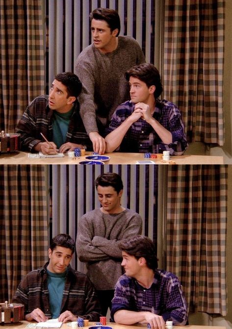 Ross Joey And Chandler, Joey Chandler And Ross, Joe Tribbiani, Ross Chandler Joey, Ross Outfits, Joey And Chandler, Joey Chandler Ross, Friends Trio, Joey Chandler