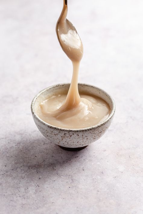 Homemade Vegan Condensed Milk Recipe | Plantiful Bakery Dairy Free Condensed Milk, Rhubarb Cordial, Vegan Condensed Milk, Best Hummus Recipe, Homemade Condensed Milk, Milk Photography, Coconut Milk Uses, Truffle Cookies, Creamy Hummus