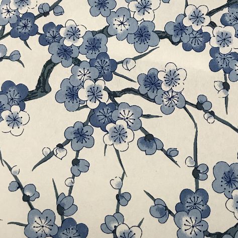 Japanese Yuzen Chiyogami Washi Paper (Y0161) - Blue Plum Blossoms on Cream Experience the elegance of traditional Japanese art with the Y0161 design of Japanese Yuzen Chiyogami Washi Paper. This beautiful pattern features delicate blue plum blossoms against a soft cream background, evoking a sense of tranquility and beauty. Ideal for various crafts such as origami, scrapbooking, and card making, this high-quality washi paper will add a touch of sophistication to any project. Design: Blue Plum Bl Scrapbooking Background, Origami Paper Design, Japanese Fabric Patterns, Japanese Border Design, Asymmetrical Design Art Pattern, Japanese Wallpaper Iphone Blue, Japanese Folk Art, Japanese Design Art, Printed Paper Pattern