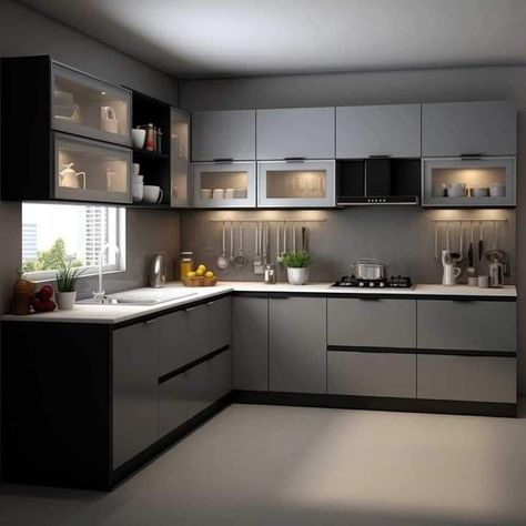 Kitchen Interior Design Simple, Kichan Tail Design, Moduler Kitchen Design India, Semi Modular Kitchen Design, Kitchen L Design, Latest Kitchen Designs Modern, L Shaped Kitchen Interior, Kitchen Trolley Design, Small L Shaped Kitchens