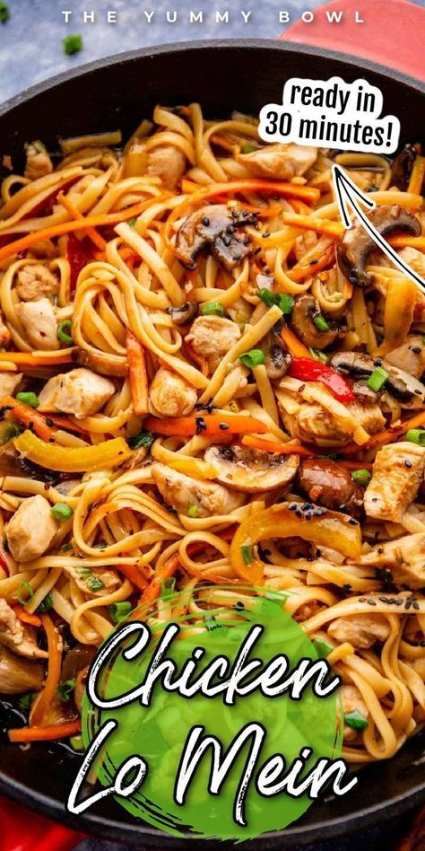 30 minute chicken lo mein is the best Asian dinner or lunch that's so delicious. Easy chicken lo mein is great for an easy lunch or dinner and is great for Asian food lovers. This easy meal is gluten-free and is perfect for everyone to enjoy. Try this delicious Asian lunch or dinner today! Asian Chicken Recipe, Easy Chicken Lo Mein, Asian Lunch, Chicken Lo Mein Recipe, Asian Dinner, Chicken Lo Mein, Homemade Chinese Food, Lo Mein Recipes, Asian Noodle Recipes