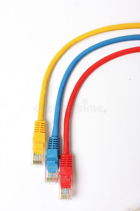 Rainbow cables. Category 5 network cables isolated on white, three different col , #ad, #network, #isolated, #Category, #Rainbow, #cables #ad Network Cables, Mockups Design, Stock Photography Free, Blue And Yellow, Mockup Design, Red Blue, Red And Blue, Different Colors, Stock Images