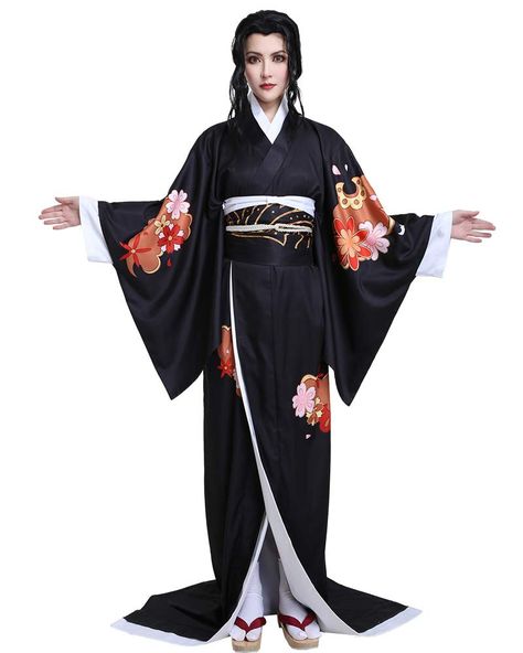 PRICES MAY VARY. Polyester,Uniform Cloth Package Includs: Kimono, waistband, bowknot Material: Polyester Made of high quality material that's durable and comfortable. The costume is a long black yukata with flower printing on it. Occasions:Halloween, theme party, cosplay, on the stage, daily wear, etc. Kimono is made of uniform cloth in high quality, breathable and easy to care.  It comes with waistband and bowknot to complete female Muzan's look. Demon Slayer Female, Black Yukata, Female Kimono, Black Kimono Dress, Black Kimono Cardigan, White Short Set, Kimono Cosplay, Muzan Kibutsuji, Kimono Dressing Gown