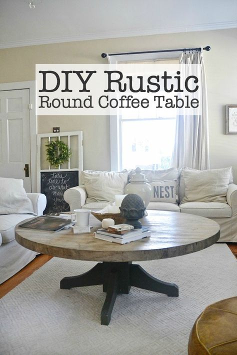 DIY Round Coffee Table - Turn a dining room table into a coffee table!! Diy Table Base, Diy Round Coffee Table, Round Coffee Table Diy, Round Dining Room Table, Round Dining Room, Perfect Coffee Table, Diy Coffee Table, A Living Room, Diy Table