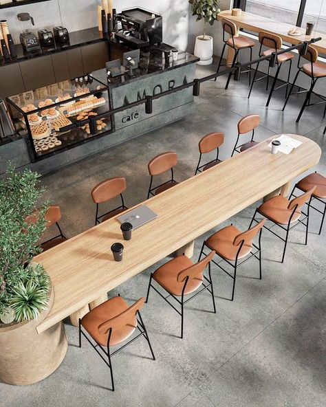 Workspace Cafe Design, Social Table Cafe, Communal Table Office, Cafe Communal Table, Co Working Cafe Design, Community Table Cafe, Cafe Space Design, Coffee Shop Work Space, Scandinavian Cafe Design