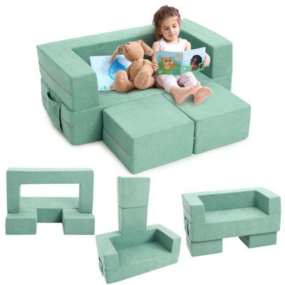 Wrought Studio 3 Pcs Modular Toddler Couch, Toddler Couch Sofa For Playing, Faux Leather | C111810455_362128174 | Wayfair Canada Sofa Fort, Sofa Foam, Toddler Couch, Kids Couch, Play Couch, Foam Sofa, U Shaped Sofa, Kids Sofa, Kids Imagination