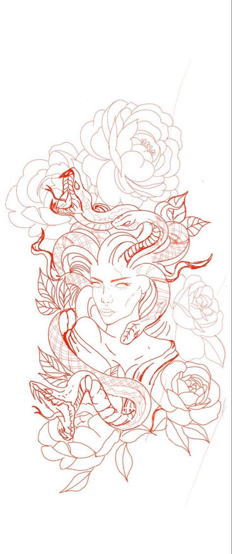 Medusa Theme Tattoo, Medusa With Mouth Covered Tattoo, Medusa Tattoo Sleeve With Flowers, Medusa Theme Sleeve, Thigh Tats For Women Big, Medusa Themed Tattoo, Women Leg Sleeve Tattoo Ideas Stencil, Tattoo Chest Piece Female, In God We Trust Tattoo Women