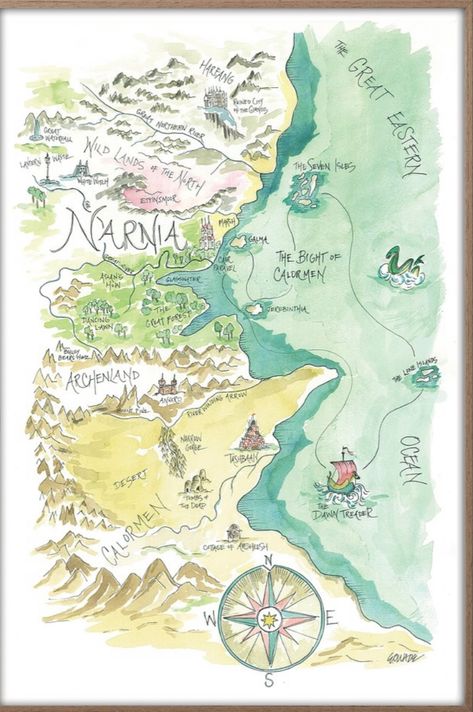 Mural idea Narnia Watercolor, Narnia Map, Map Of Narnia, The Magicians Nephew, Middle Earth Map, Unique Teachers Gift, Watercolor Map, Chronicles Of Narnia, Fantasy Map