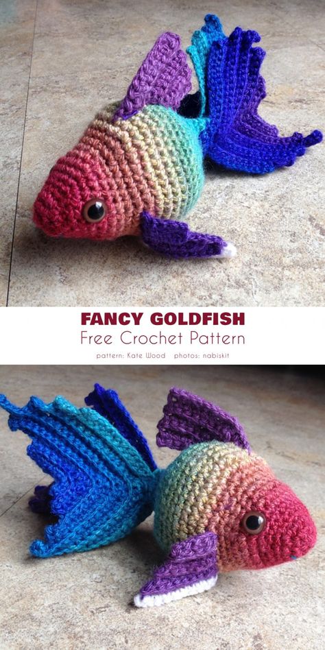 Crocheted Fish, Crochet Amiguri, Amigurumi Fish, Crochet Fish Patterns, Fish Crochet, Fancy Goldfish, Crochet Beginners, Crochet Fish, Mosaic Crochet