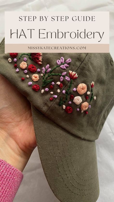 Couture, Embroidered Hats Ideas, Embroidered Jeans Diy, Types Of Embroidery Stitches, Denim Jacket Embroidery, Embroidery Jeans Diy, Embroidery Guide, Needle Felting Diy, Embroidery Caps