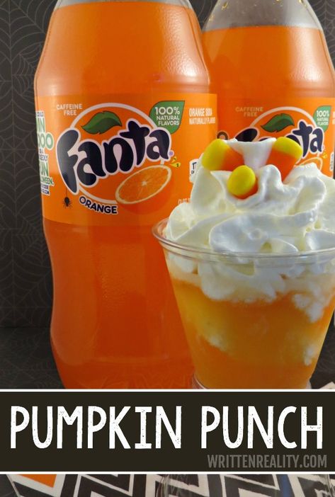 Fanta Pumpkin Punch #spookysnacks #CollectiveBias #shop Fanta Halloween Drink, Pumpkin Punch Bowl, Halloween Punches Nonalcoholic, Pumpkin Punch Recipe, Thanksgiving Punch For Kids, Hocus Pocus Punch For Kids, Hocus Pocus Drinks For Kids, Halloween Fruit Punch, Halloween Drink Ideas For Kids