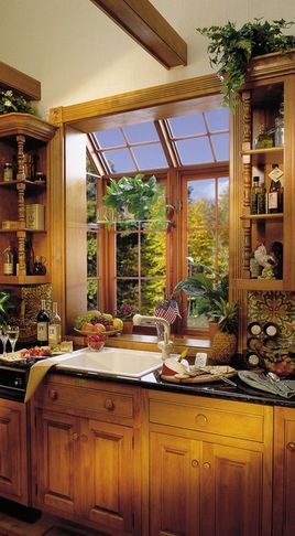 I would LOVE a huge garden window in the kitchen. Pitched Pergola, Garden Window Decorating Ideas, Kitchen Window Garden, Kitchen Garden Window, Greenhouse Kitchen, Greenhouse Windows, Greenhouse Window, Window Greenhouse, Kitchen Bay Window