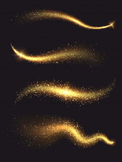 Sparkle stardust. golden glittering magic vector waves with gold particles collection Premium Vector | Premium Vector #Freepik #vector #christmas #gold #abstract #design Gold Overlays For Edits, Light Magic Art, Magic Particles, Golden Particles, Magic Lights, Magic Sparkles, Golden Magic, Lense Flare, Wave Light