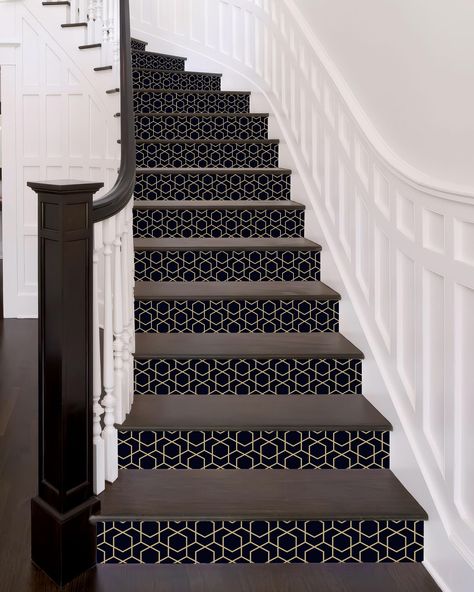 PRICES MAY VARY. FLFK stair decals make your stairs more elegant and visually appealing with their unique design and high-quality vinyl material. Elevate the look of your living space with these peel and stick stair riser decals that are easy to install and remove without damaging the surface. With 13 pieces of stair stickers in each set, cover up your entire staircase with these durable stair riser decals that have a water-resistant and anti-slip feature. The 39.3" W x 7" H size of each stair s Industrial Staircase Design, Barndo Ideas, Industrial Staircase, Stair Decals, Stair Riser Decals, Stair Stickers, Stair Riser, Staircase Ideas, Painted Stairs