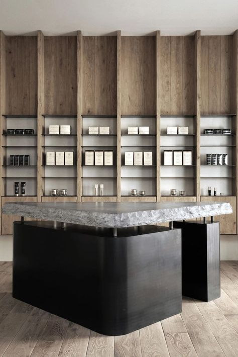 Fragrance Retail, Apothecary Ideas, Retail Interior Design, Pharmacy Design, Spa Interior, Counter Design, Spa Design, Retail Store Design, Retail Interior