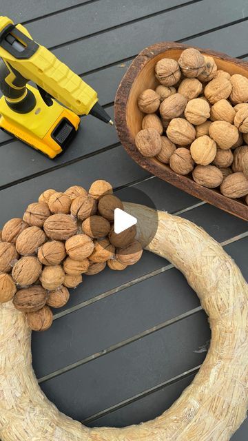 𝐌𝐎𝐒𝐒 𝐀𝐑𝐎𝐔𝐍𝐃 𝐒𝐓𝐔𝐃𝐈𝐎 on Instagram: "🍂🌰 This DIY is very time consuming but the result is so worth it. The reason it takes a long time is because you will need to glue each walnut, press it to the wreath base for a few seconds for the glue to set. I was counting to at least 20 every single time🍂🌰 I started gluing one walnut at a time but then quickly realized that I can be faster if I attach 2 or 3 at the same time. It’s like doing a puzzle - fitting in pieces to cover the entire base. Just make sure you don’t leave too small of an area to fit a walnut and end up with an awkward empty space. If this happens, you may also consider adding smaller nuts like hazelnuts or acorns or other natural elements. In the end, I cleaned up any excess hot glue, made sure all walnuts are a Walnut Wreath, Moss Wreath, Wreath Base, Natural Elements, Me Clean, Fall Wreaths, In The End, Hot Glue, Hazelnut