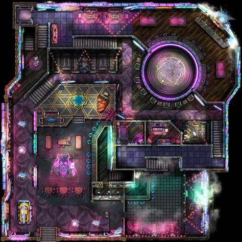 Cyberpunk Casino 40x40 battlemap #dnd #battlemap #ttrpgcommunity #cyberpunk #ttrpg #foundry #vtt #roll20 Dnd Casino Map, Casino Battlemap, Cyberpunk Maps Rpg, Dnd Modern Map, Cyberpunk Dnd Map, Dnd Casino, Lab Battlemap, Factory Battlemap, Cyberpunk Casino