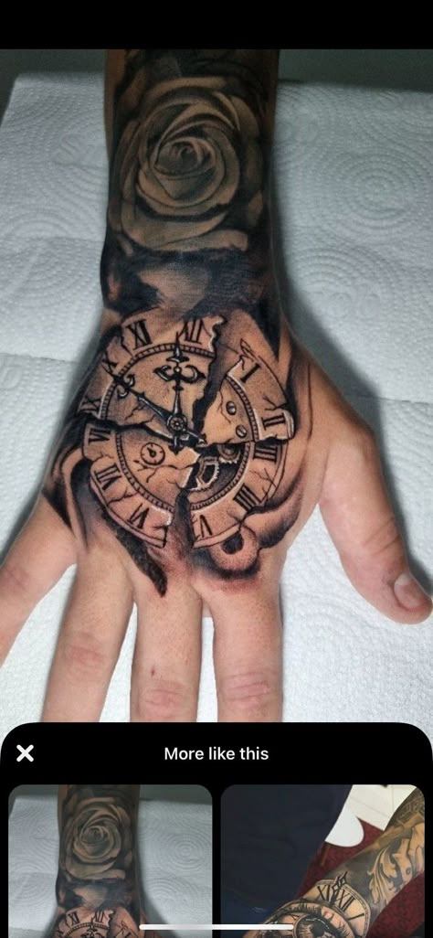 Clock Hand Tattoos For Guys, Man Hand Tattoo Design, Tattoo Hands Men, Tattoo For Hand Men, Men’s Hand Tattoo Ideas, Tattoos Na Mao, Tattoo On Hand For Men, Hand Tats For Guys, Tattoo Hand Ideas