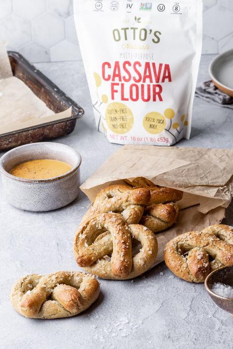 Grain-Free Soft Baked Pretzels (nut-free) – Otto's Naturals Ottos Cassava Flour Recipes, Cassava Flour Recipes, Gf Snacks, Paleo Breads, Baked Pretzels, Grain Free Bread, Autoimmune Paleo Recipes, Bread Packaging, Soft Pretzel