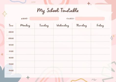 Pink Pastel Cute Abstract My School Timetable A4 | Template on Canva in 2022 | School timetable, School planner template, Timetable template Class Timetable Template Aesthetic, Aesthetic Timetable Wallpaper, Timetable Ideas Aesthetic, Study Timetable Template, School Planner Template, Study Schedule Template, Class Schedule Template, Class Timetable, A4 Template