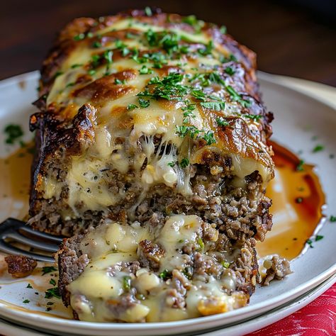 Philly Cheesesteak Meatloaf Cheesesteak Meatloaf, Vegetarian French Onion Soup, Sausage And Potatoes Skillet, French Onion Meatloaf, Pasta Recipes Alfredo, Salmon Patties Recipe, Patties Recipe, Philly Cheesesteak, Meatloaf Recipe