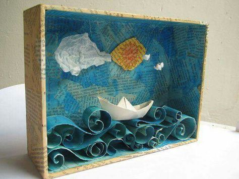 Ocean Diorama, Hantverk Diy, Shadow Box Art, Camping Art, In The Ocean, Paper Sculpture, Art Club, Elementary Art, Teaching Art