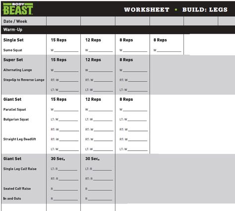 Body Beast Leg Day Body Beast Workout Sheets, Body Beast Meal Plan, Workout Sheets, Total Gym Workouts, Beast Workout, Body Beast, Beachbody Programs, Gain Muscle Mass, Muscle Building Diet