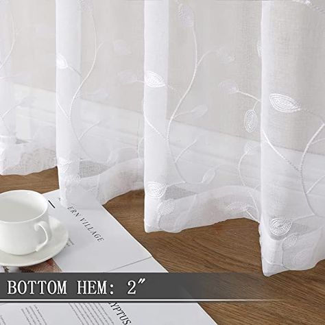 Amazon.com: Tollpiz Leaves Short Sheer Curtains White Leaf Embroidery Bedroom Curtain Rod Pocket Voile Faux Linen Embroidered Leaves Curtains for Living Room, 54 x 45 inches Long, Set of 2 Panels : Home & Kitchen Curtains White, Leaf Curtains, Drapes For Living Room, White Sheer Curtains, Drape Panel, Relaxation Room, Sheer Drapes, White Tulips, White Curtains