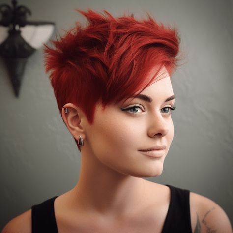 Funky Pixie Haircut Short Punk Hairstyles Shaved Sides, Dark Red Pixie Haircut, Red Hair Pixie Cut, Pixie 2024, Pixie Haircut Color, Trending For 2023, Trendy Pixie Haircut, Pixie With Undercut, Red Pixie Haircut