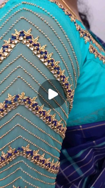 ParambaraVastra on Instagram Net Sleeve Aari Work Blouse, Net Blouse Aari Work Designs, Fancy Aari Work Blouse Designs, Net Aari Work Blouse Designs, Net Aari Work Blouse, Sleeves Embroidery Design, Aari Embroidery Design, Embroidery Designs For Blouses, Zardosi Work Blouse