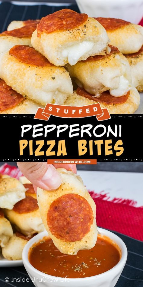 Pepperoni Snack Ideas, Easy Breakfast For Work, Pizza Bites Recipe, Pepperoni Bites, T Profile, Pepperoni Pizza Bites, Cheeseburger Dip, String Cheese, Pizza Bites